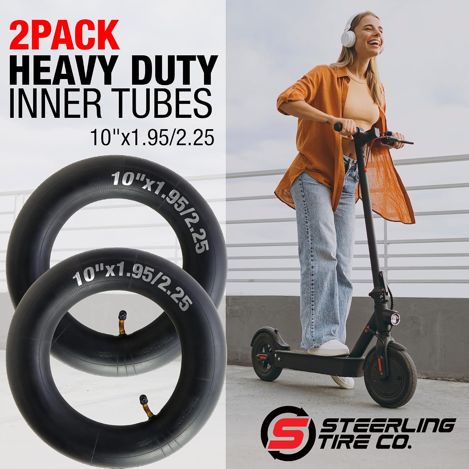 10x2 Inner Tube for Scooters & Power Chairs with an Angled Valve Stem (2-Pack) - Thorn Resistant & 3X Thicker Than OEM - Compatible with 10x1.90