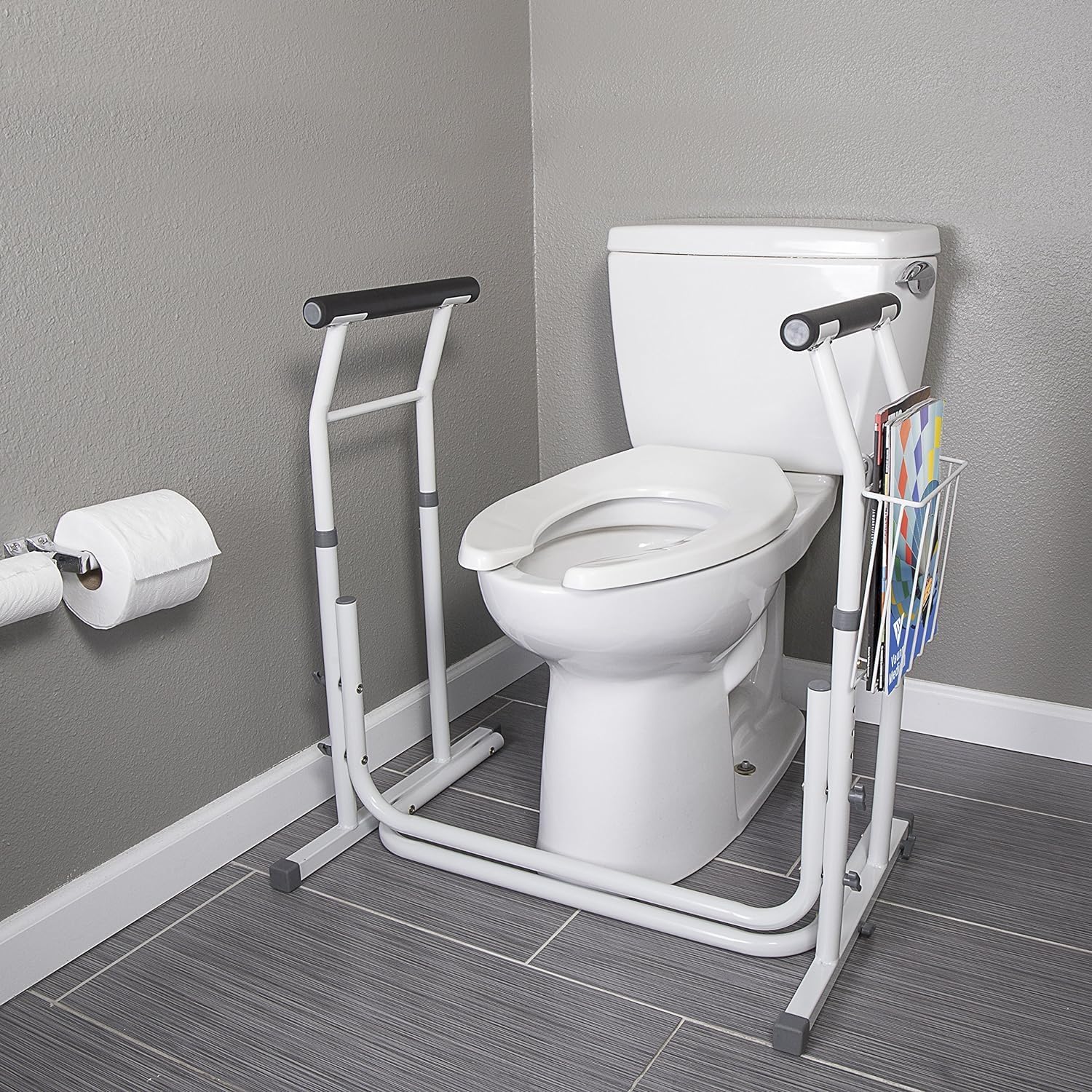 FSA/HSA Eligible, Vaunn Medical Bathroom Patented Height Adjustable Height Toilet Rail Grab Bar and Commode Safety Frame Handle