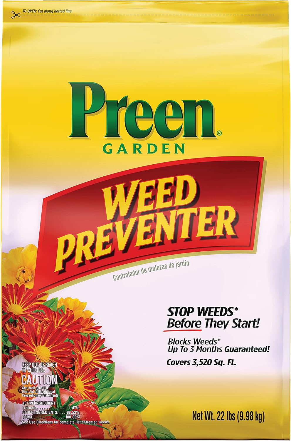 Preen Garden Weed Preventer 16 lb. Drum, Covers 2,560 sq. ft. | Pre Emergent Weed Control for Flower and Vegetable Gardens - Prevents weeds up to 3 months - Safe for use around 200 plants