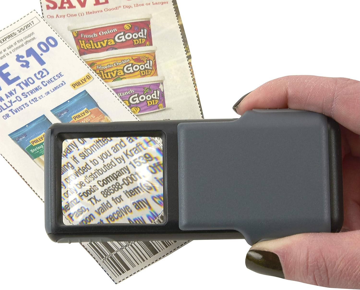 Carson MiniBrite LED Lighted Slide-Out Aspheric Magnifier with Protective Sleeve (PO-55), 5X, Gray