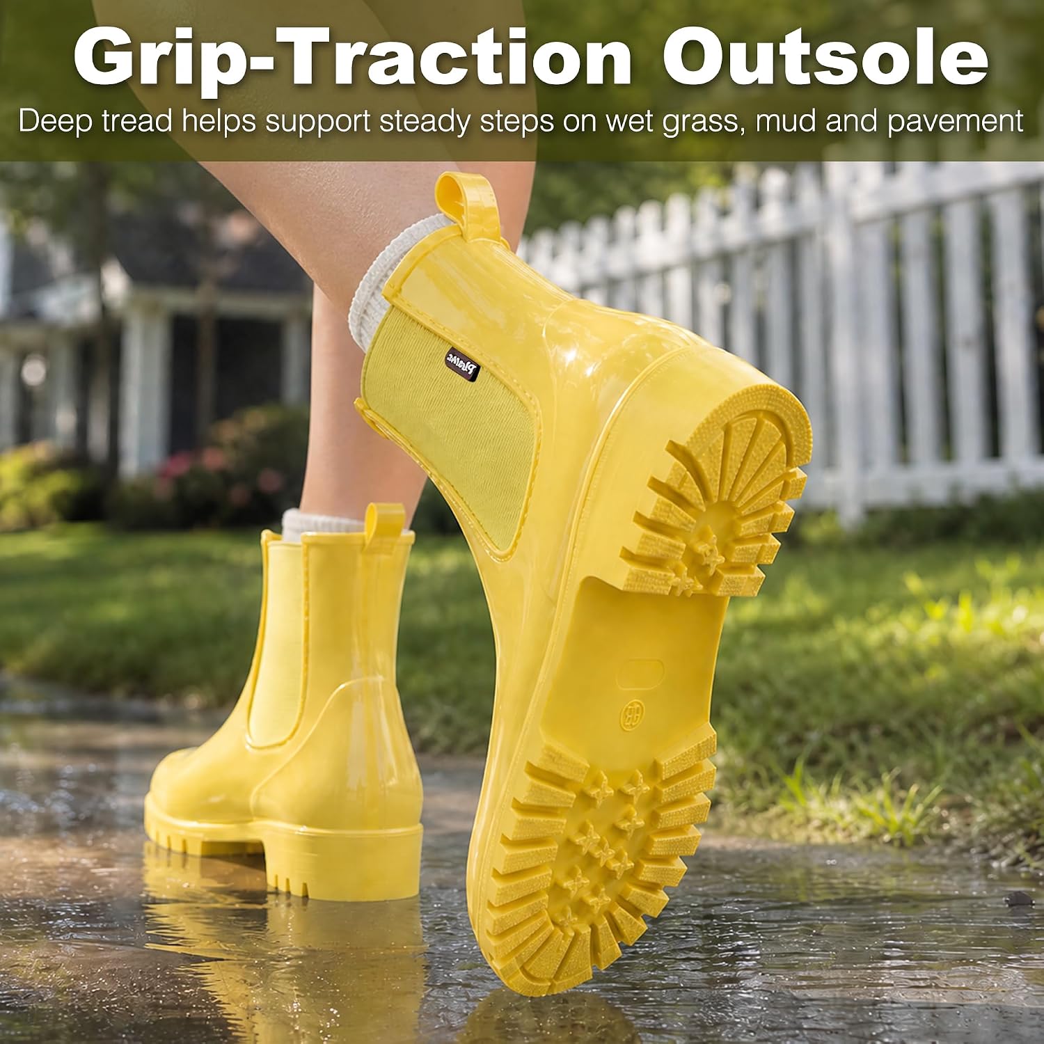 planone Cute Short Rain Boots for Women, Waterproof Chelsea Ankle Boots
