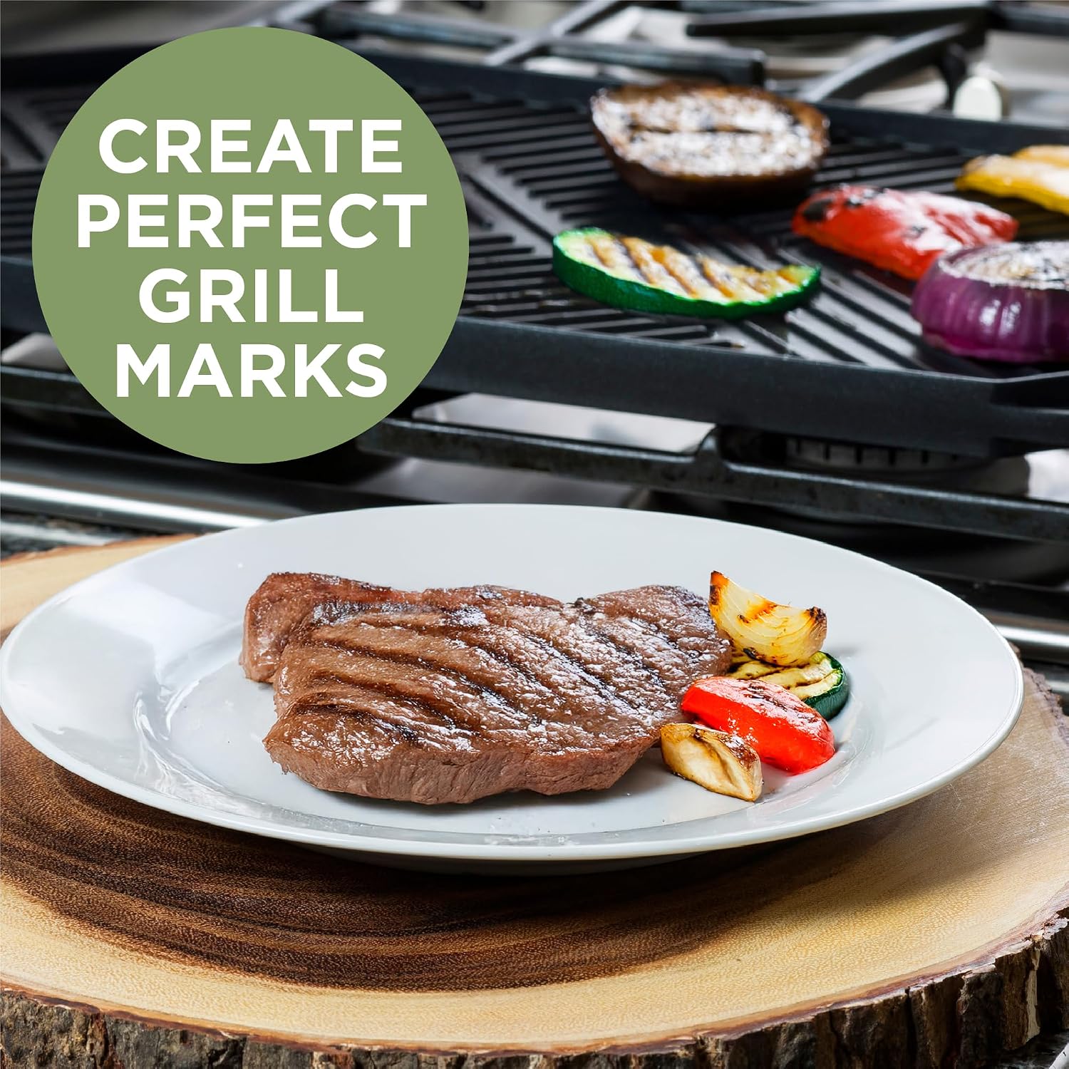 Ecolution Reversible Grill/Griddle Pan, Non-Stick, Dishwasher Safe, Double Burner Family Griddle Grill Pan Cookware, Cast Aluminum