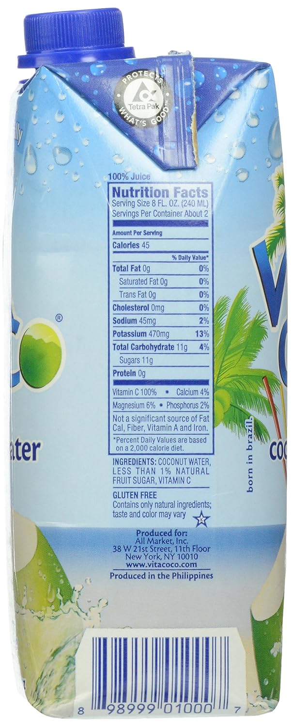 Vita Coco Coconut Water, Pure Original, Refreshing Coconut Taste, Natural Electrolytes, Vital Nutrients, 33.8 Oz (Pack of 6)