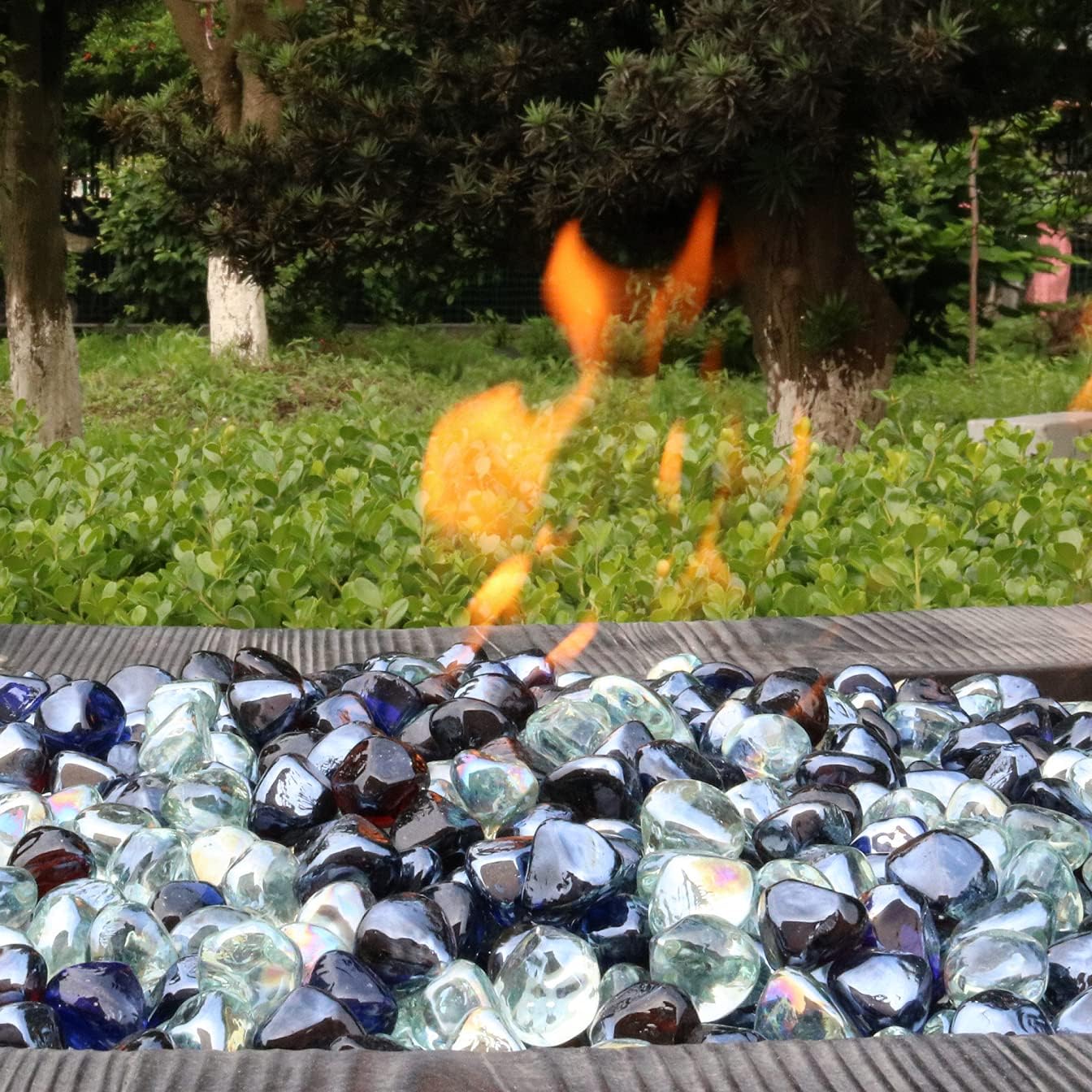 Fire Glass Diamond 1 Inch Fire Pit Glass Rocks for Propane or Gas Fire Pit （10 Pounds Margarita Azura Blue ） Gift Package
