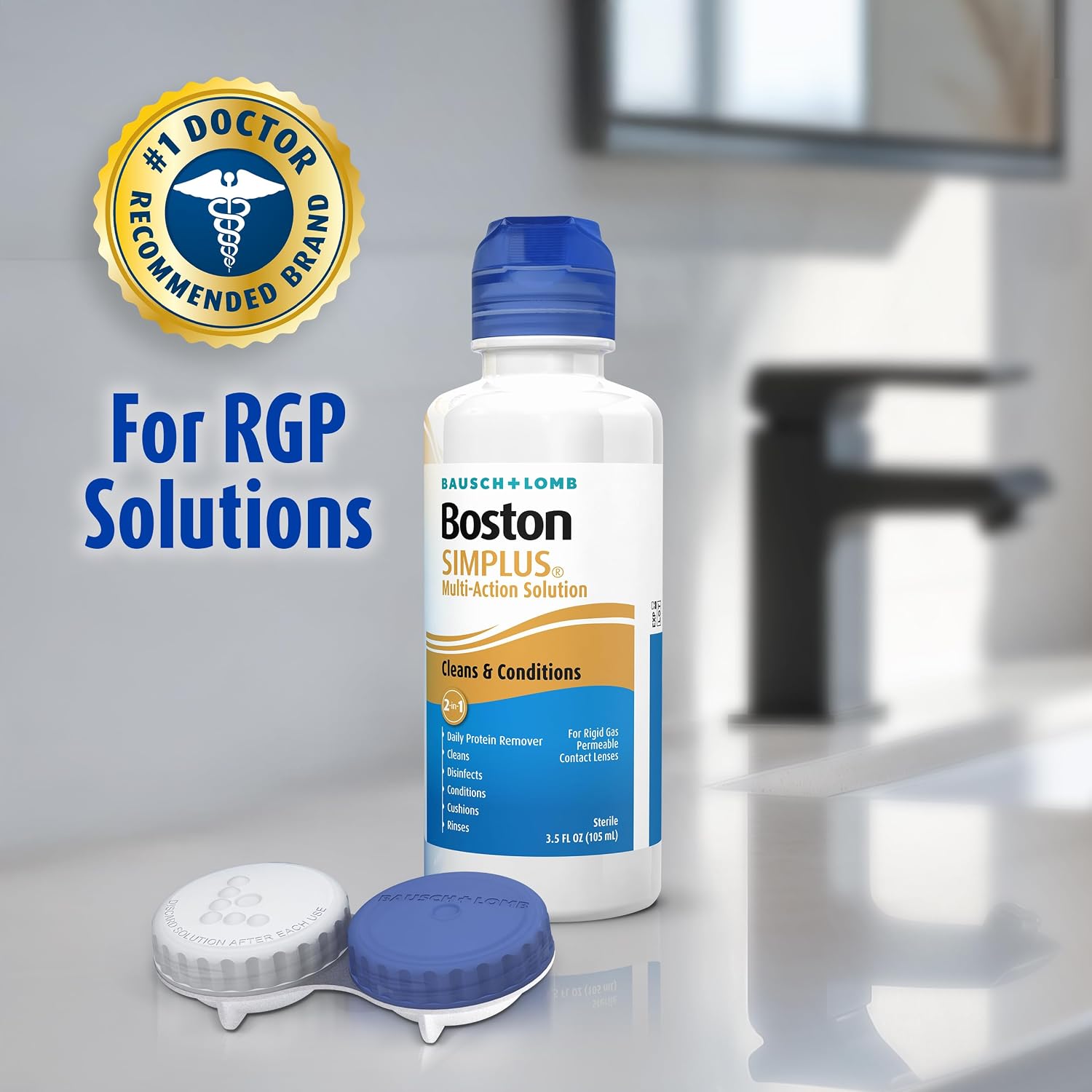 Boston SIMPLUS Multi-Action Solution, Cleans & Conditions Rigid Gas Permeable (RGP) Lens, Daily Protein Remover, 3.5 Fl Oz