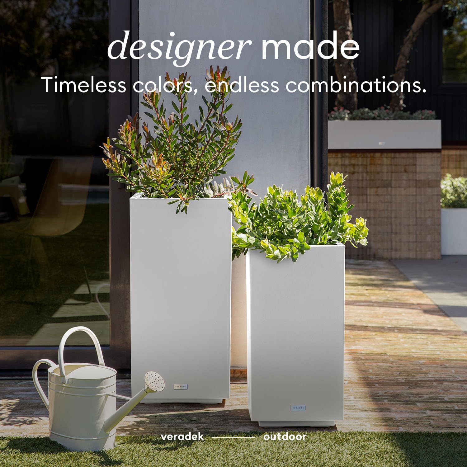 Veradek Block Series Pedestal Planter - Tall Rectangular Outdoor Planter | Made From Durable Plastic Featuring a Removable Insert Bucket. Modern Porch/Patio Décor for Plants and Flowers