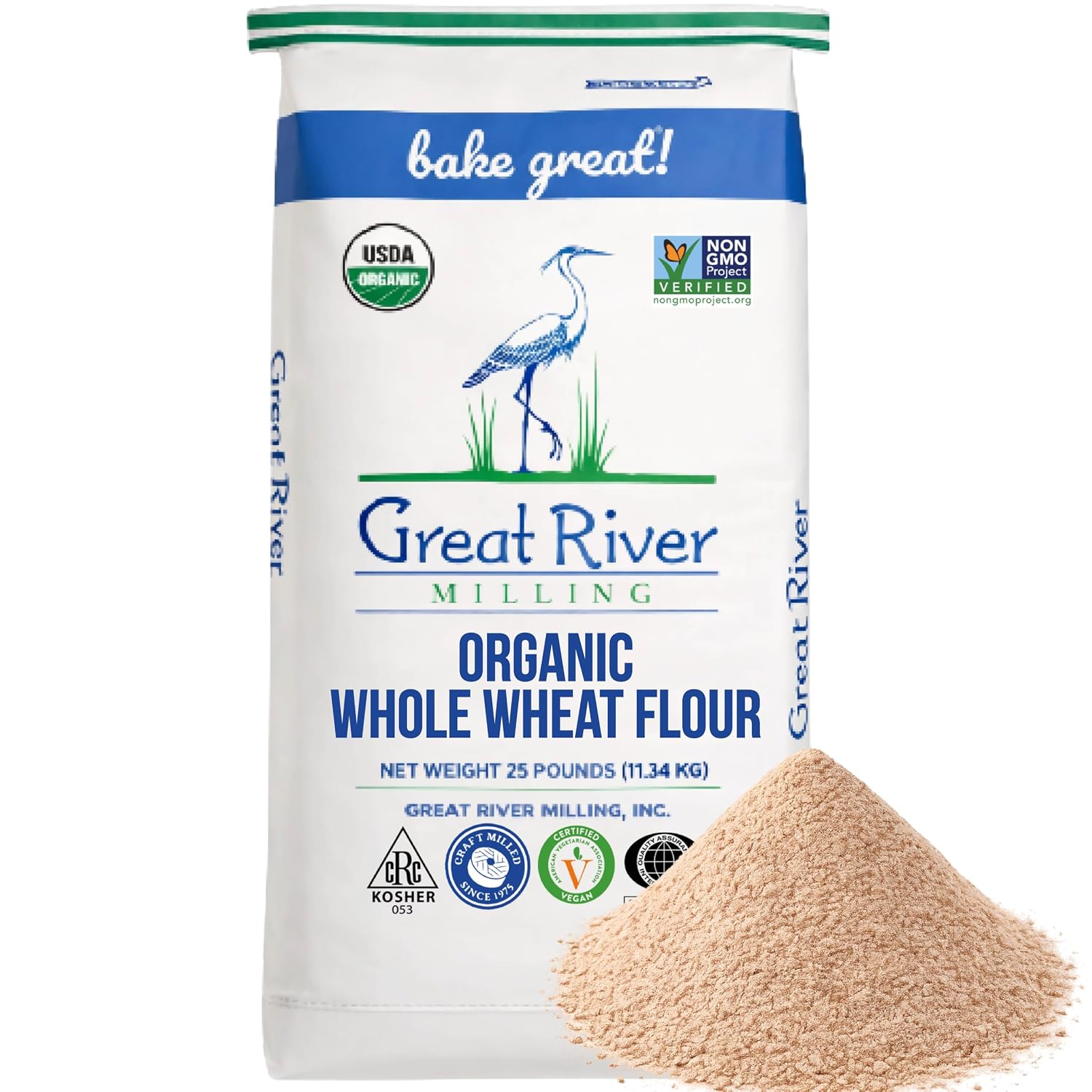 Great River Milling Organic Whole Wheat Flour, High Protein, 25 lb