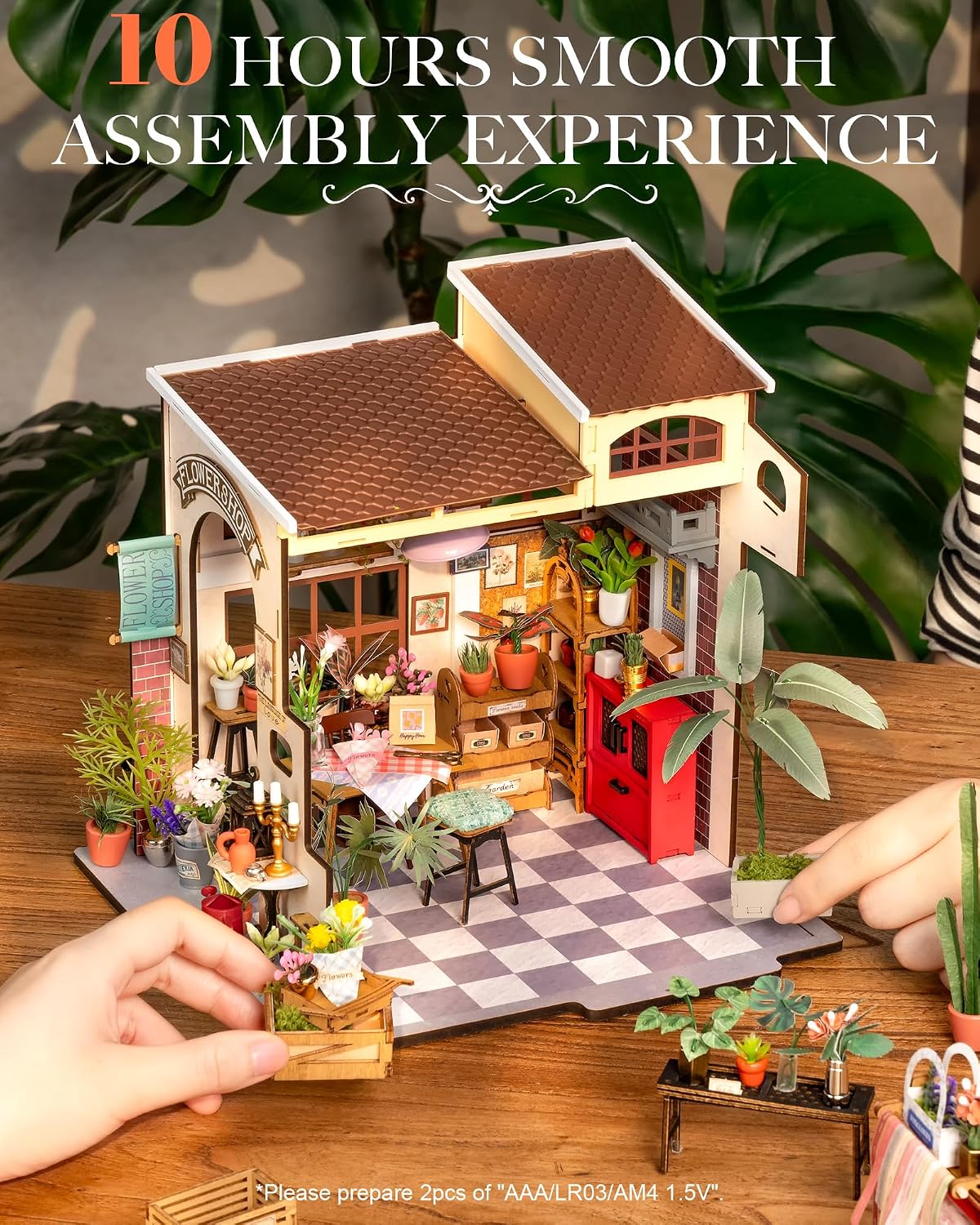 Rolife Cathy's Greenhouse Miniature Kit with LED Lights | 1:18 Scale Flower House Wooden 3D Puzzle Model Kit for Beginners DIY Craft for Adults Diorama Home Decor & Birthday Gift