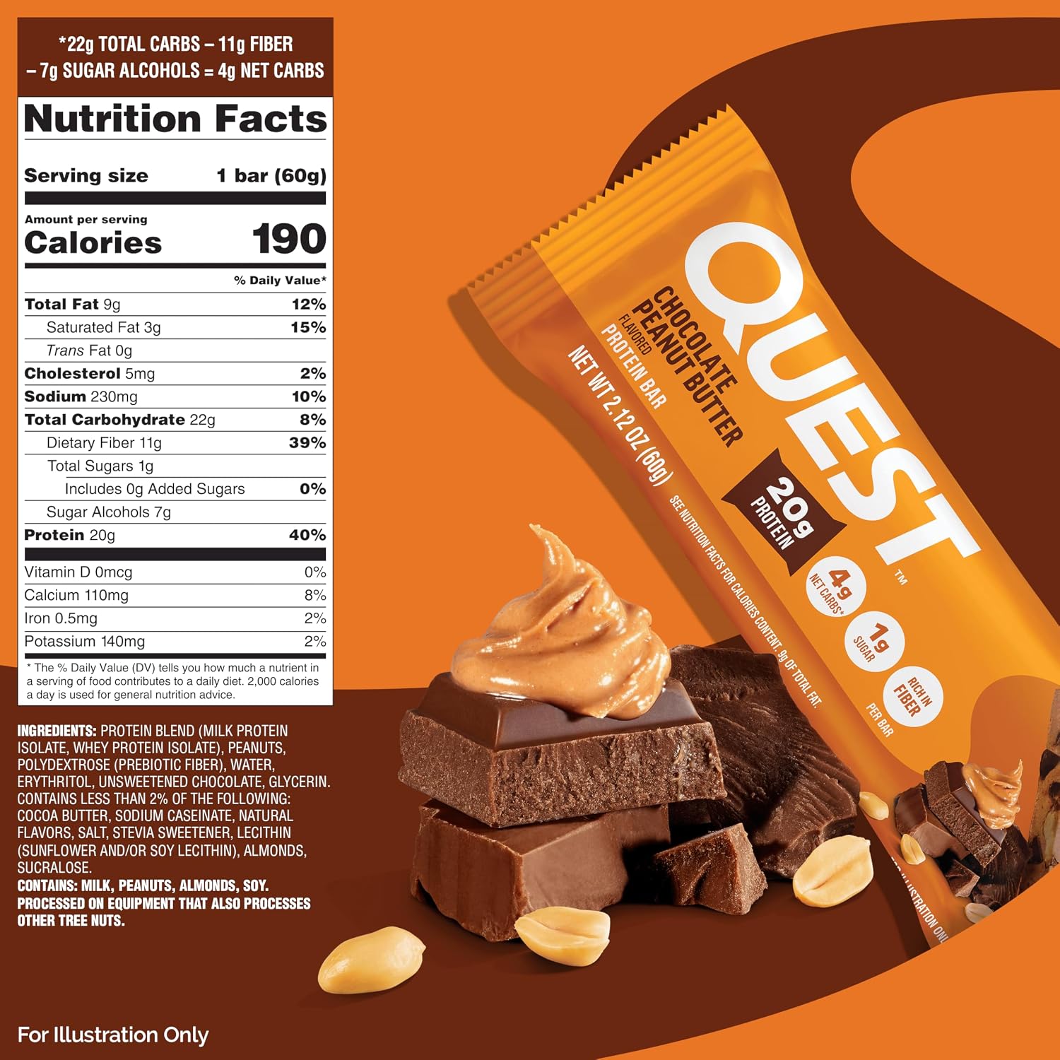 Quest Nutrition Oatmeal Chocolate Chip Protein Bars, 20g Protein, 12 Count | 12g Fiber, 5g Net Carbs, 1g Sugar, Gluten Free, High Quality Protein, Soft and Chewy, Individually Wrapped 2.12oz Bars