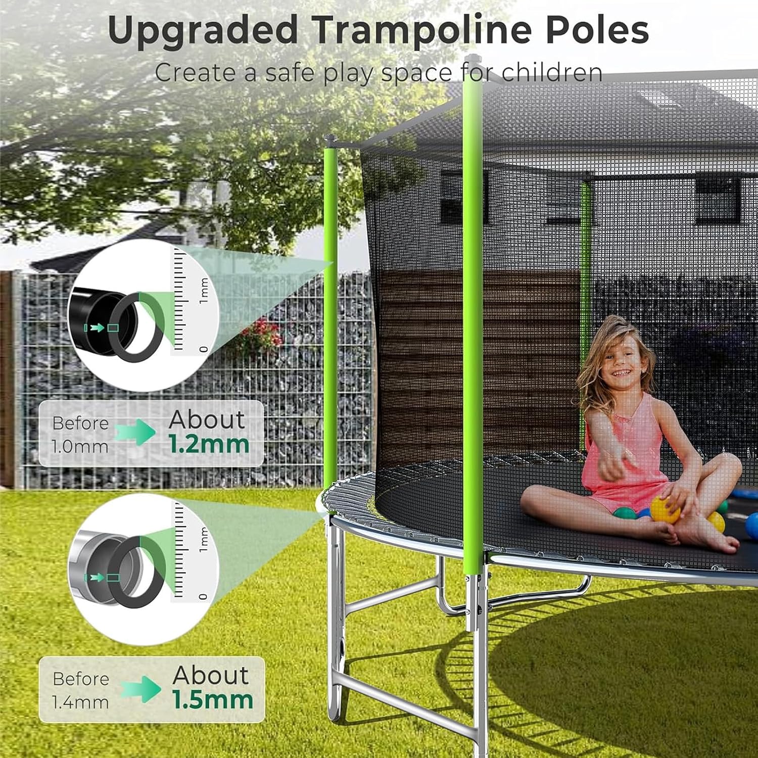 10 12 14 16FT Trampoline Outdoor, Light/Sprinkler/Basketball Hoop | Large Recreational Trampoline for Kids and Adults, Heavy Duty Yard Trampolines with Enclosure Net, ASTM Approval
