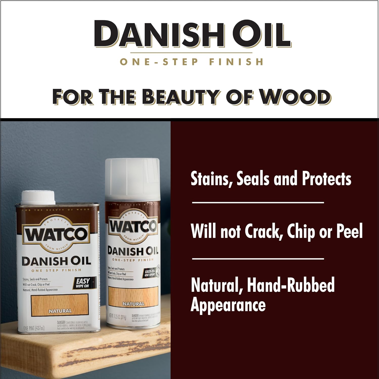 Watco 65351 Danish Oil Wood Finish, Pint, Black Walnut