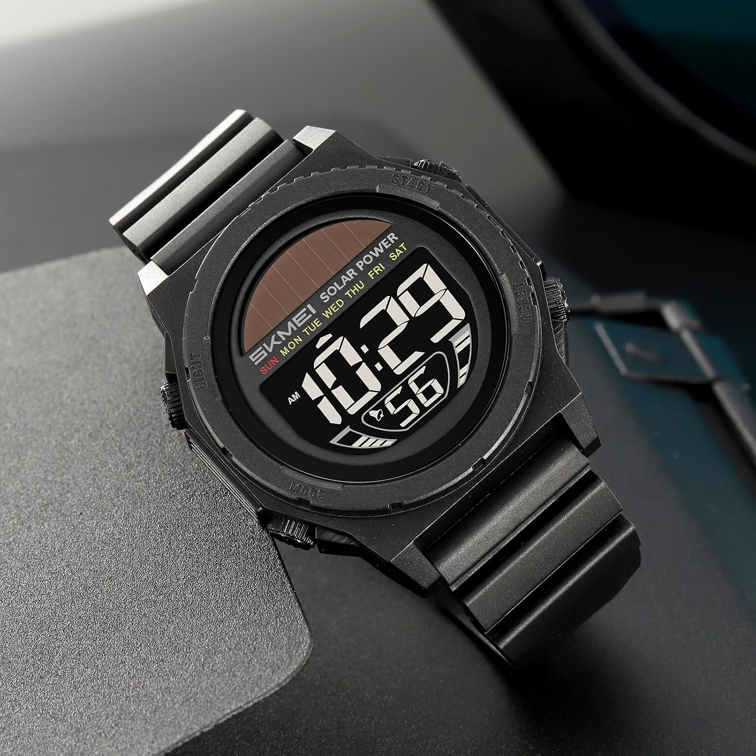 MASTOP Solar Powered Energy Watch for Men Military Digital Multifunctional Led Luminous Indication 2 Time Zone 50m Waterproof Watch Reloj Solar para Hombre
