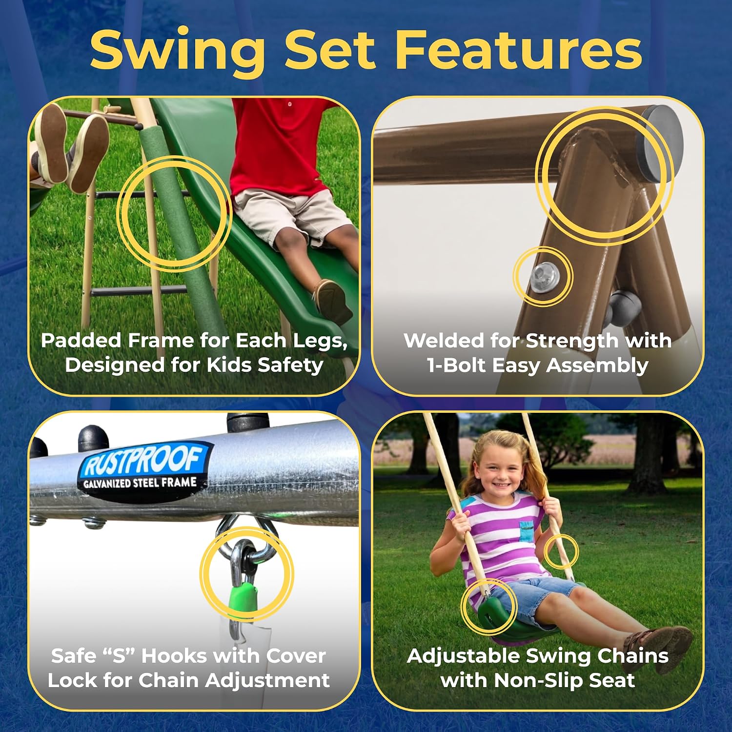 XDP Recreation Deerfield Outdoor Playground Swing Set with Slide & See Saw