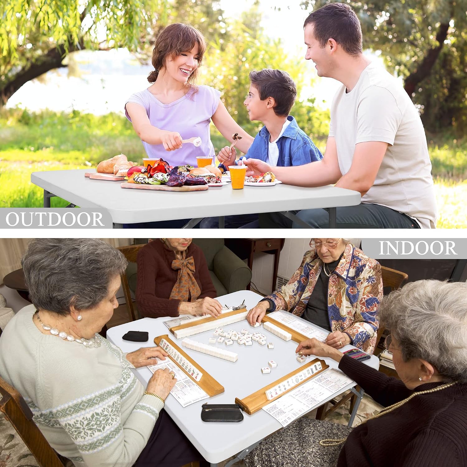 SUPER DEAL 6FT Folding Table for Indoor Outdoor, Portable Heavy Duty Fold-in-Half Plastic Dining Picnic Party Camping Table with Carrying Handle