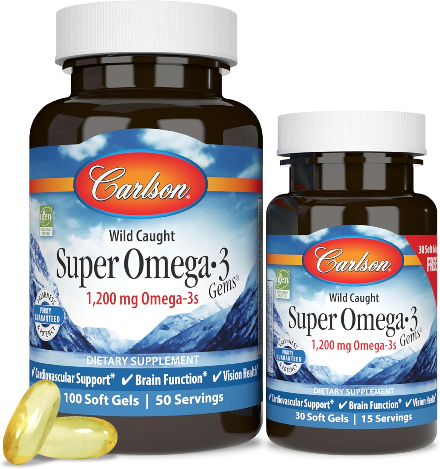 Carlson Super Omega-3 Gems, 1200 mg, Omega-3s, 50 Softgels | with EPA and DHA; Wild Caught Norwegian Fish Oil Supplement; Sustainably Sourced Fish Oil Capsules; Omega 3 Supplements