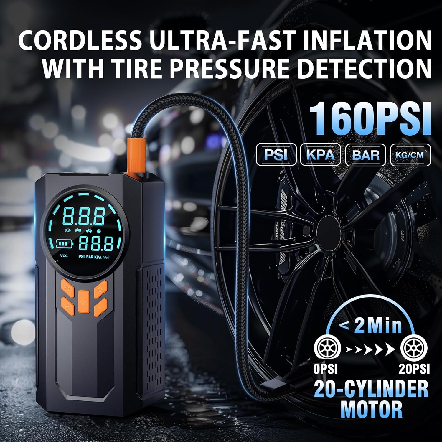 Jump Starter with Air Compressor, 5000A 160PSI Battery Jumper Starter Portable (9.0 Gas/8.0L Diesel)