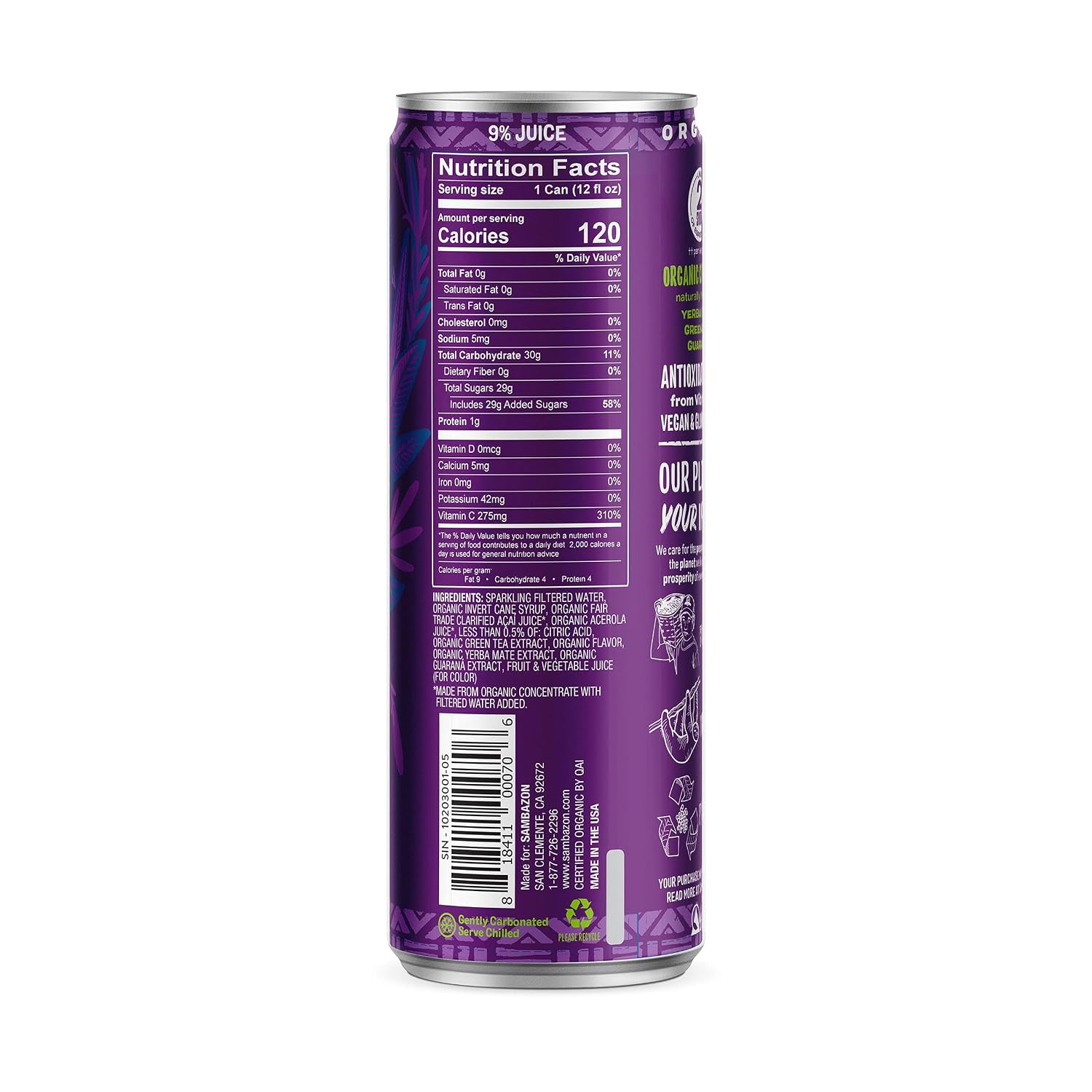 Sambazon, Energy Drink Single Organic, 12 Fl Oz