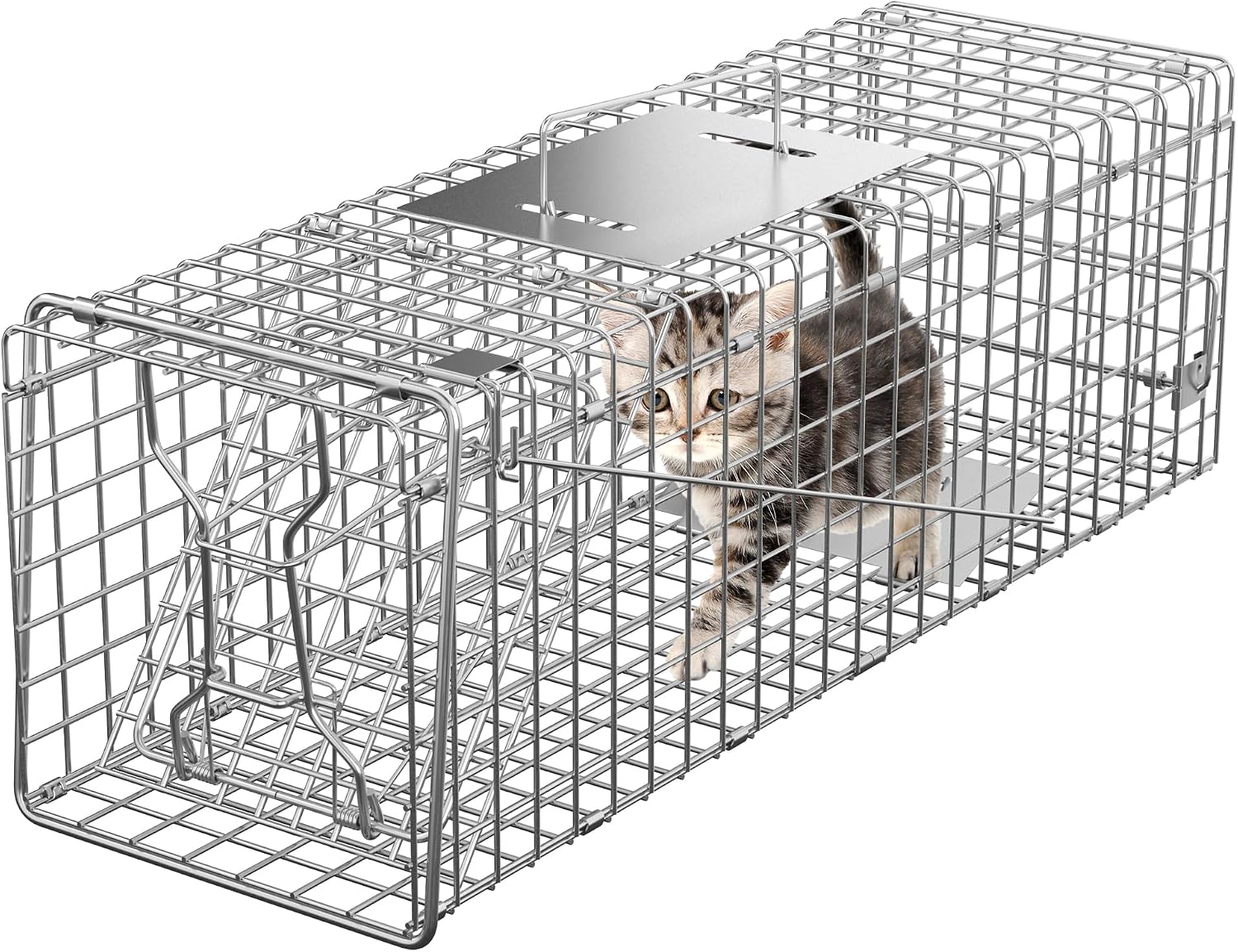24" x 7.5" x 8" Small Live Animal Trap Steel Cage Catch and Release One Door Humane Rodent Cage Trap for Little Rabbits/Stray Cats/Squirrel/Skunk/Mink/Opossum Outdoor Animals