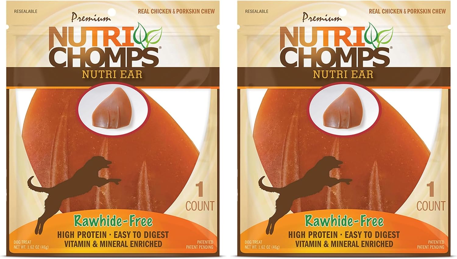 NutriChomps Rawhide-Free Dog Chews, Ear-Shaped, Chicken, 10 Count