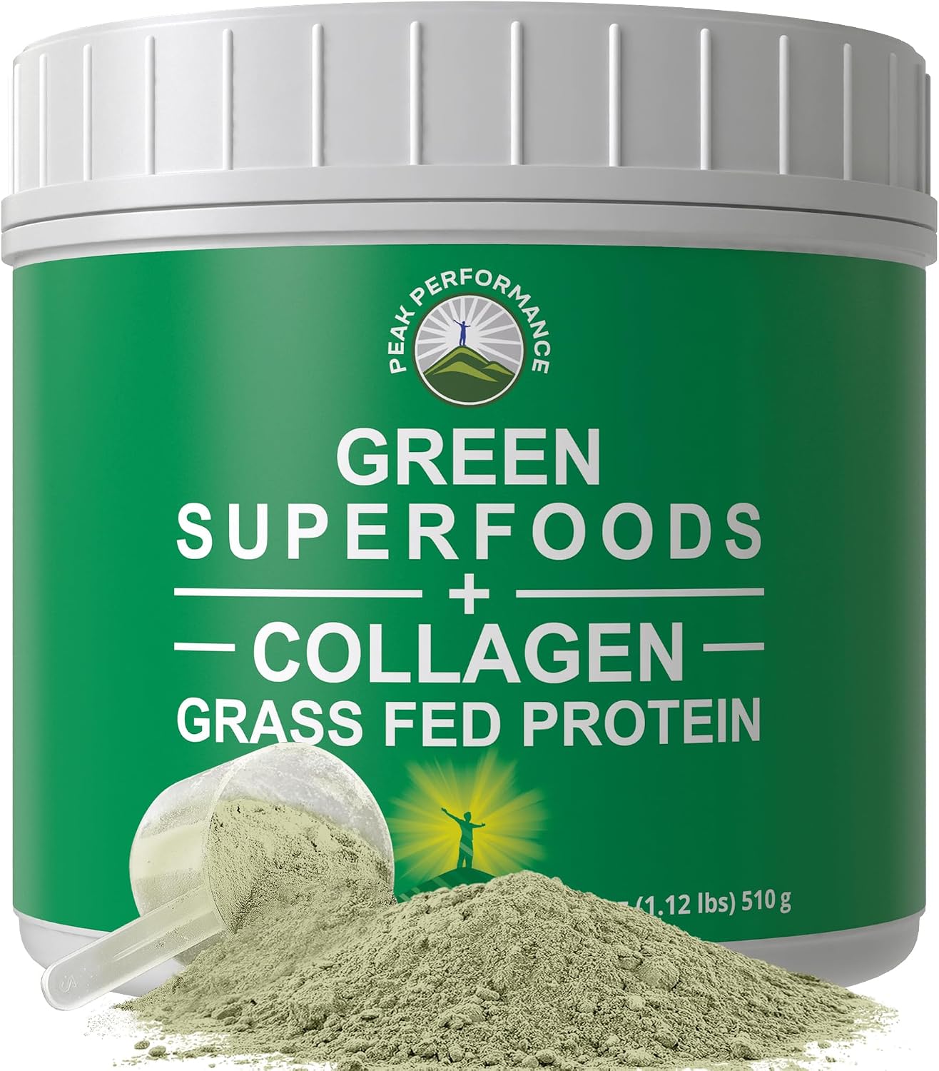 Peak Performance Greens Superfood + Grass Fed Collagen Peptides Powder | Ultimate Blend of Top Tasting Green Superfood with Pure Pasture Raised