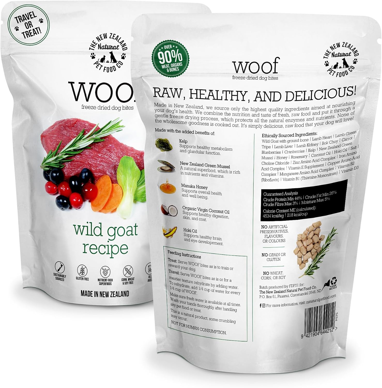 The New Zealand Natural Pet Food Co. Woof Freeze Dried Dog Food - Wild Venison, High Protein, Dog Food Topper & Dog Treats, All Life Stages, 1.76 oz