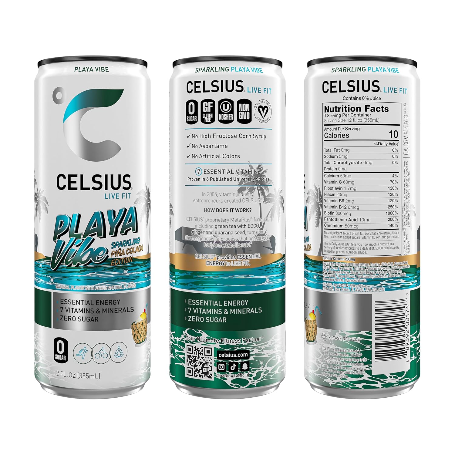 CELSIUS PEACH VIBE Sparkling White Peach, Sugar Free Energy Drink, 12 Fl Oz (Pack of 12)
