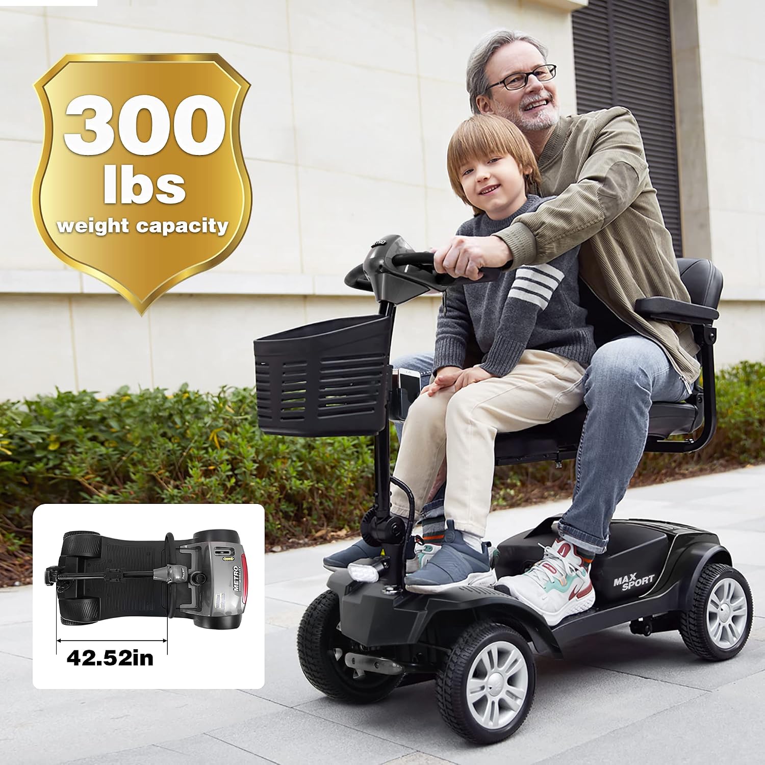 Metro Mobility 4 Wheel Powered Mobility Scooter for Seniors - 300 lbs Capacity Electric Mobility Scooter for Adults - Long Range Power Extended