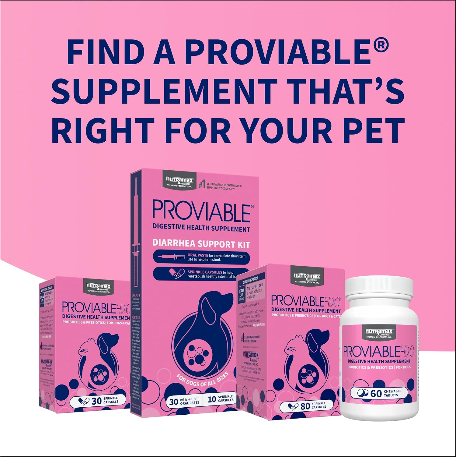 Nutramax Proviable Probiotics + Prebiotics for Dogs, Diarrhea Support Kit