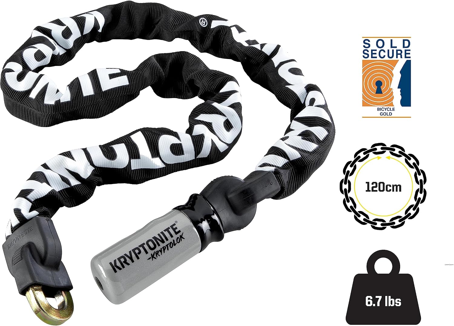 Kryptonite Kryptolok 912 Bike Chain Lock, 4 Feet Long 9mm Steel Chain Heavy Duty Anti-Theft Sold Secure Gold Bicycle Chain Lock with Keys for Bike