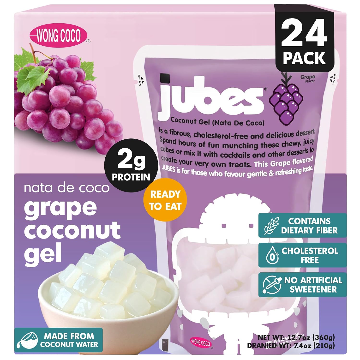Jubes Pandan Nata De Coco Jelly Cubes (12.7 oz, Pack of 3) - Pandan Coconut Jelly Cubes for Sago - Coconut Gel in Syrup Toppings for Fruit Tea, Boba, Bubble Tea, Drinks, Desserts Yogurt, Ice Cream, Beverage
