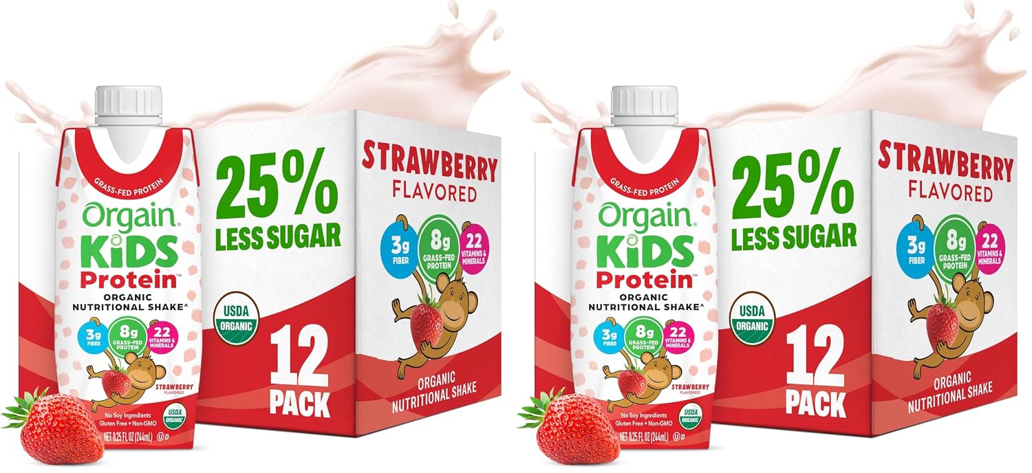 Orgain Organic Kids Dairy 8g Protein Shake, Chocolate, 8.25 oz, 12pk | Nutritional drink, grass-fed protein, 22 vitamins & minerals, 3g fiber, non-GMO, no soy, healthy snack for picky eaters