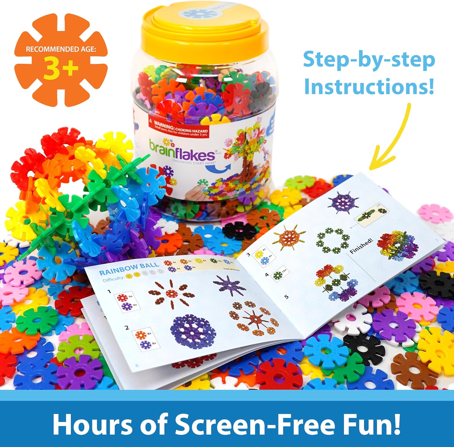 Brain Flakes 500 Piece Set, Ages 3+, Interlocking Plastic Disc Toy for Creative Building, Educational STEM Learning, Construction Block Play for Kids