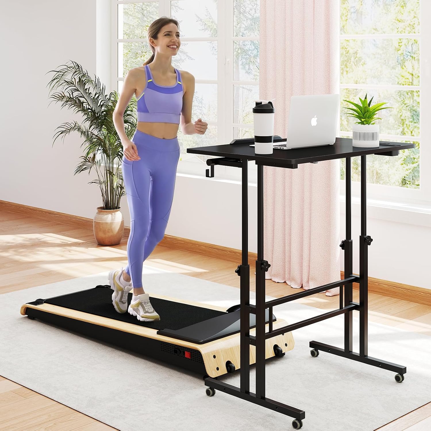 SIDUCAL Mobile Standing Desk, Portable Stand Up, Small Adjustable Converter with Wheels Home Office Workstation, Rolling Desk Laptop Cart for Standing or Sitting, Black