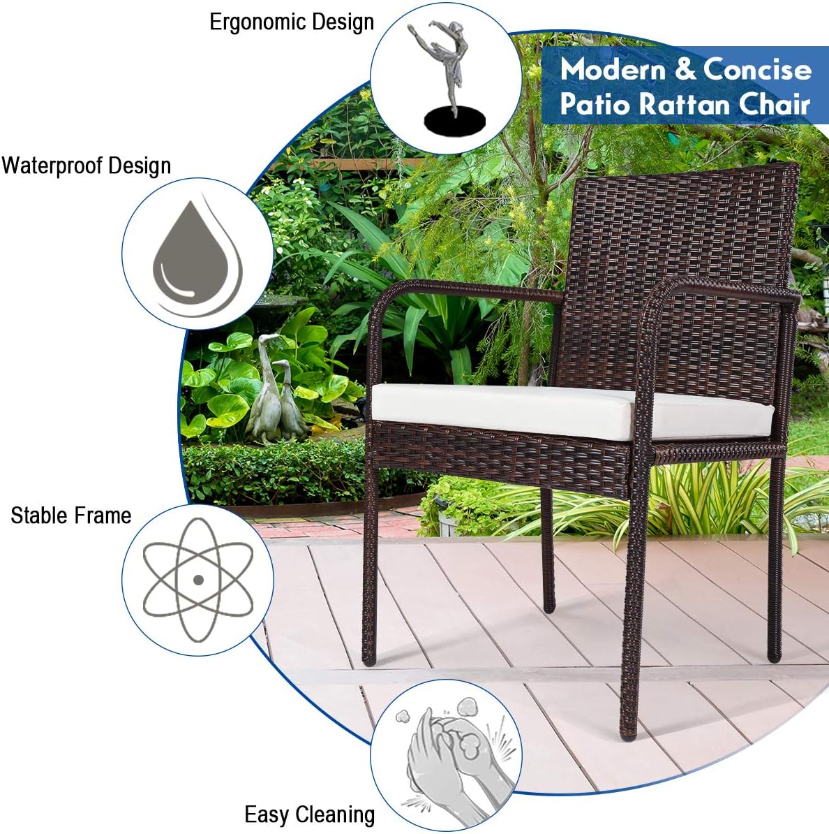 Outdoor Patio Wicker Chairs Set of 4, with Heavy Duty Steel Frame and Soft Cushions, All Weather Resistant Outdoor Dining Set, Suitable for Poolside