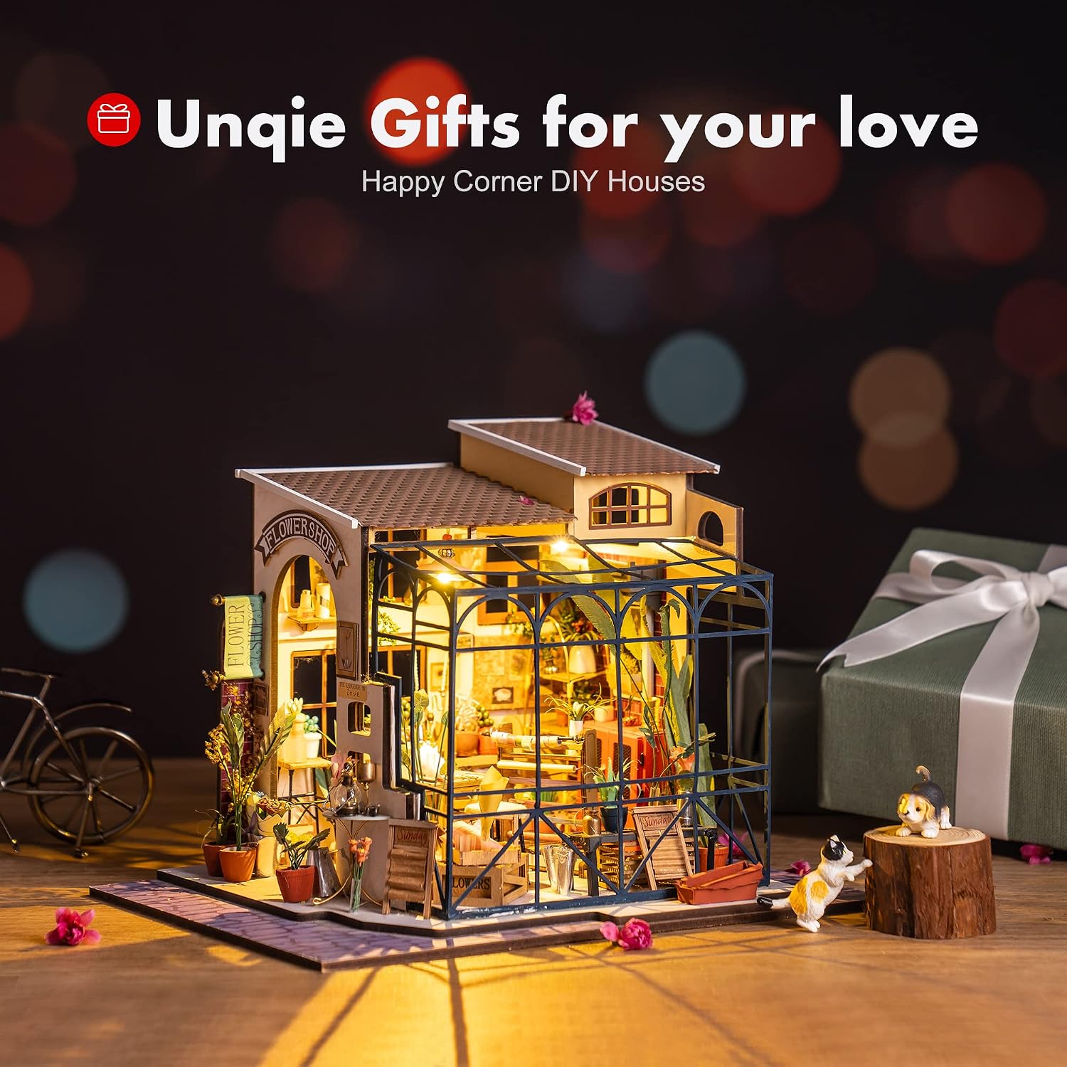 ROBOTIME DIY Miniature House Kit Mini Green House Tiny Dollhouse Wooden Furniture Kit with LED Halloween/Christmas/Birthday Gifts for Adults (Cathy's Greenhouse)