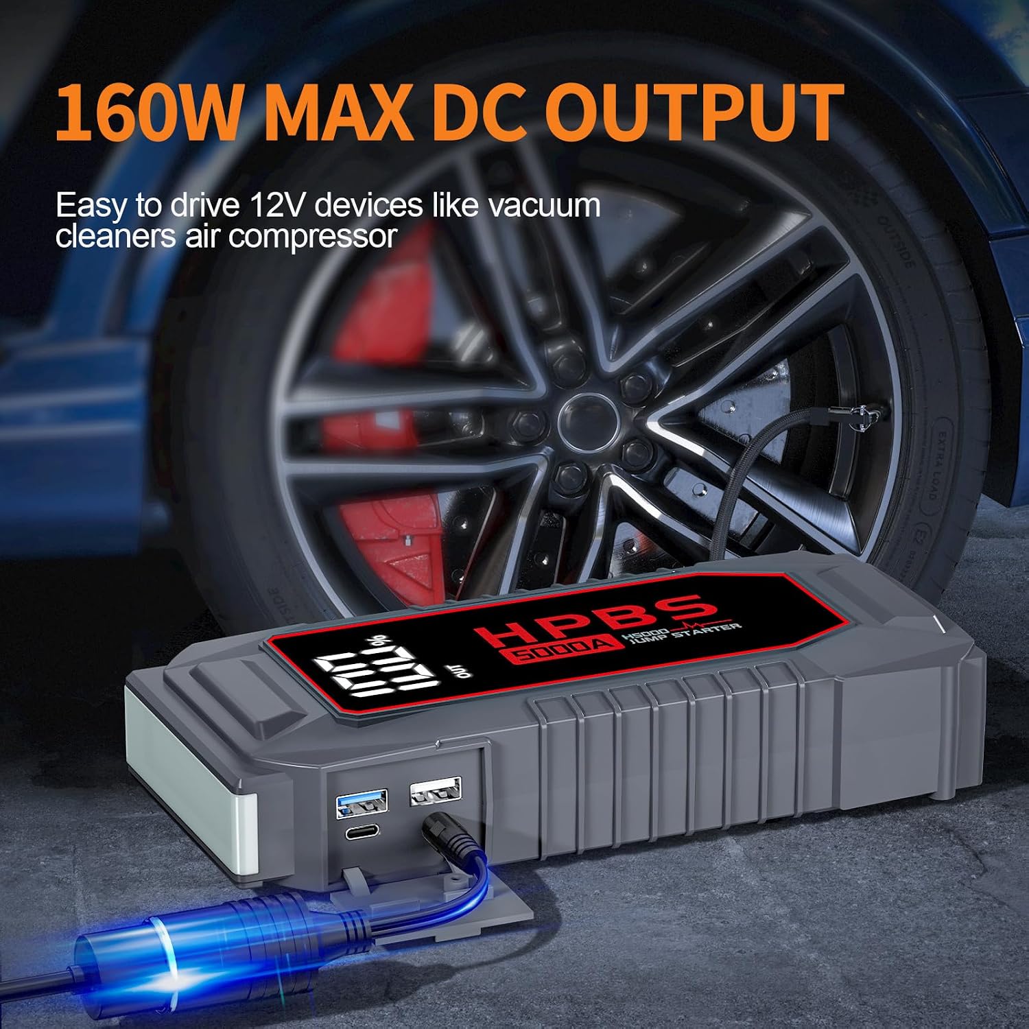 5000A Jump Starter with Air Compressor, Portable Car Battery Jump Starter with 150 PSI Tire Inflator for Up to 10.0L Gas and 8.0L Diesel Engines, 12V Jump Box Battery Charger Booster(Red)