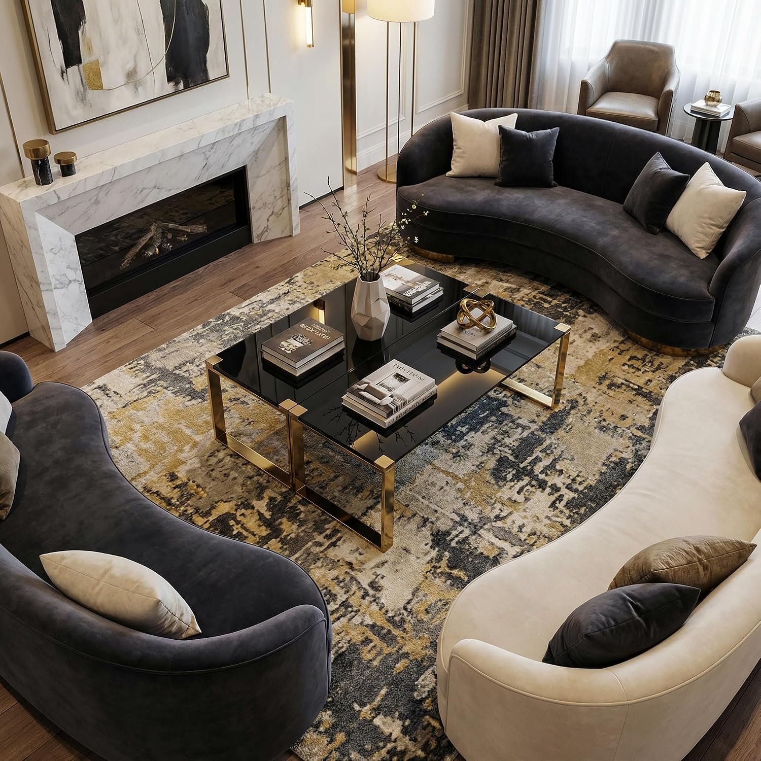 Cortesi Home CH-ET636045 Remini End Table, Gold Metal and Black Glass, End Table 18"