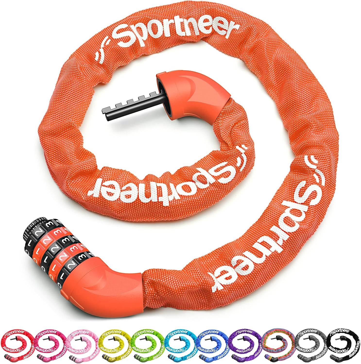 Sportneer Bike Lock: 5 Digit Combination High Security Anti Theft Bike Chain Lock - 3.2/3.6/4ft Heavy Duty Keyless Bicycle Lock for Bike, Motorcycle, Scooter, Door & Gate - 4/6mm Thick, Easy to Use