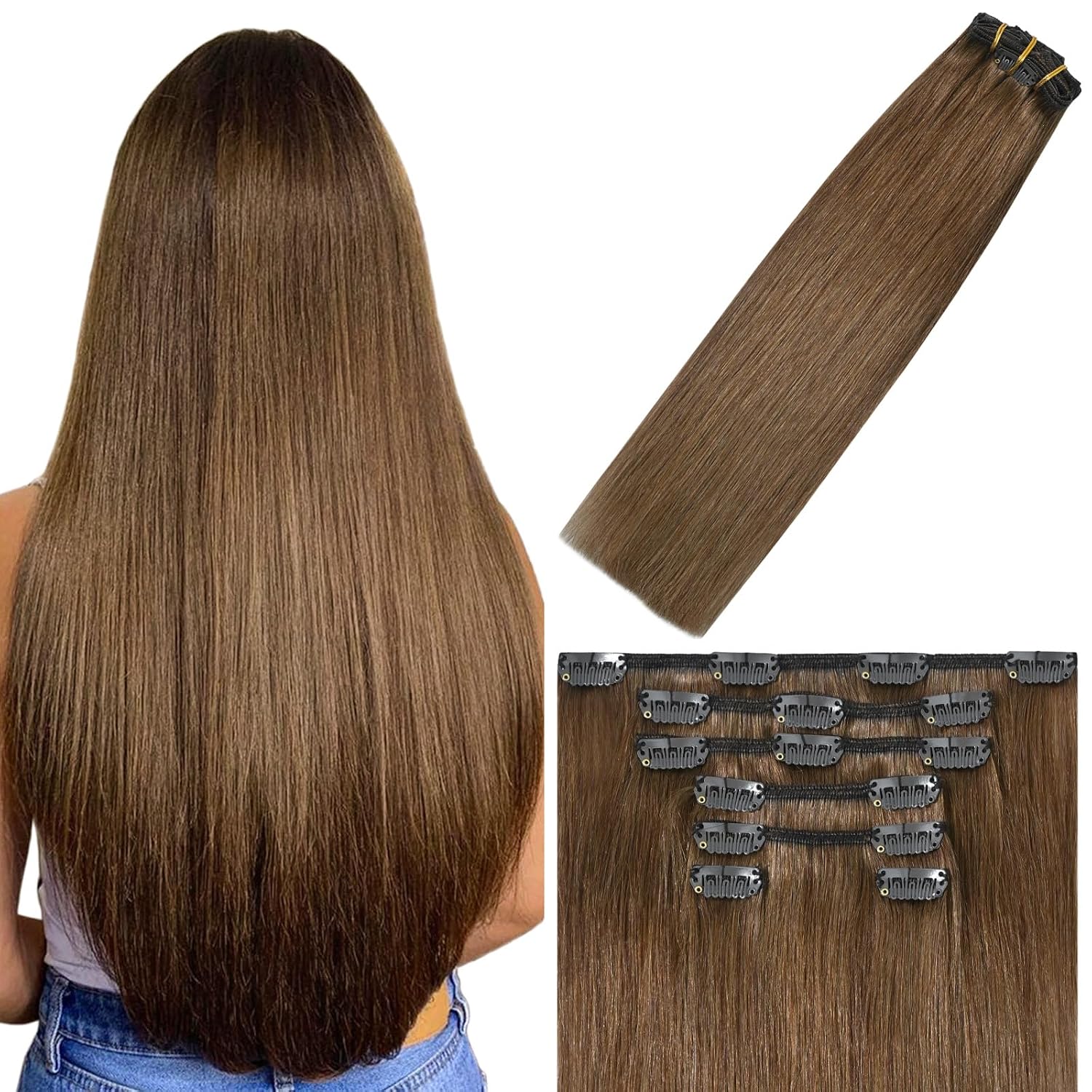 WindTouch Clip In Hair Extensions Human Hair Mixed Bleach Blonde 18Inch 75g Hair Extensions for Women Remy Blonde Extensions Clip in #18p613 7PCS