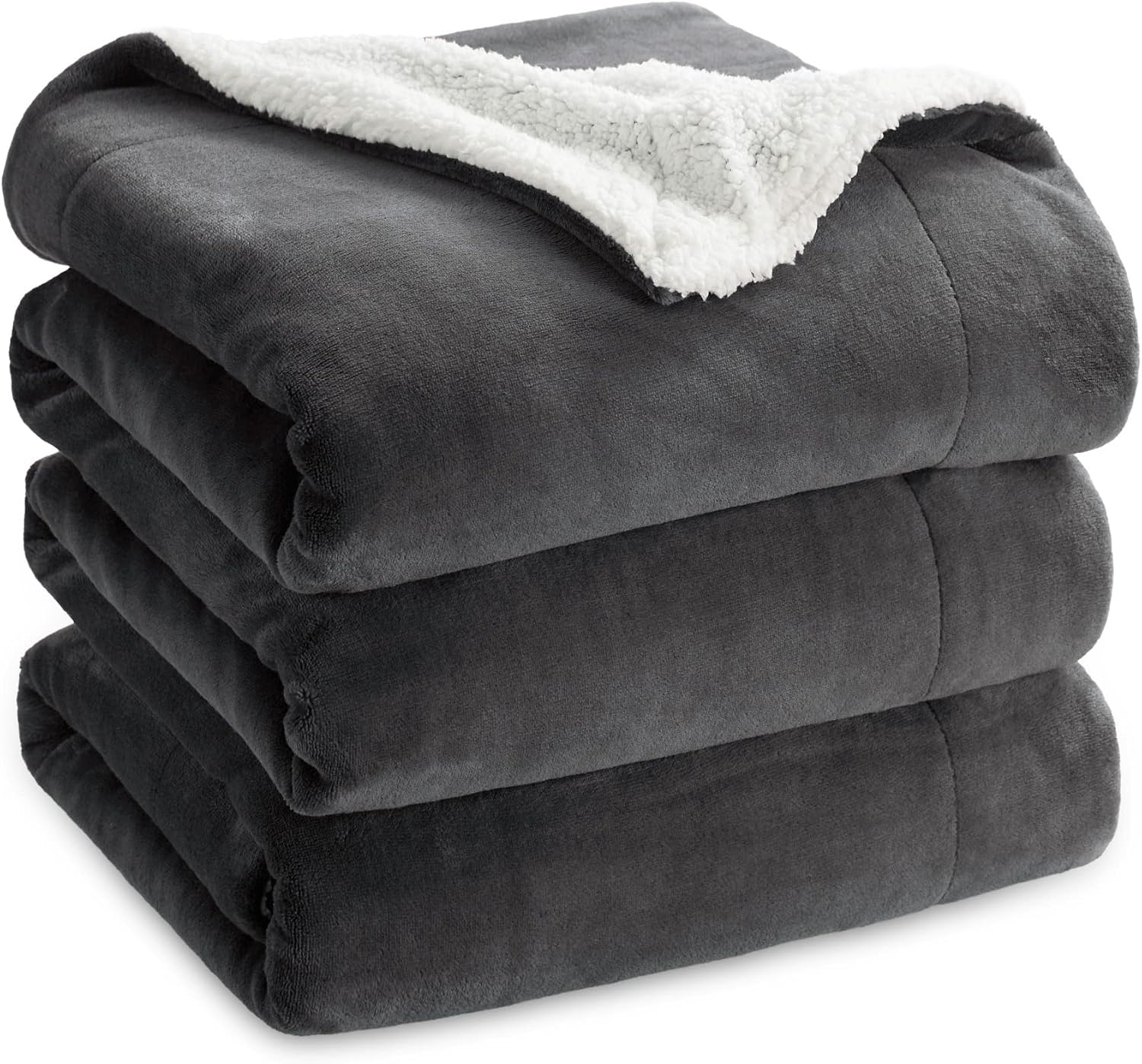 Bedsure GentleSoft Sherpa Fleece Throw Blanket for Couch, Non-Heated, Thick & Warm Cozy Blanket for Winter Fall, Soft Fuzzy Plush Throw Gifts for Women and Men, Grey, 50x60 Inches