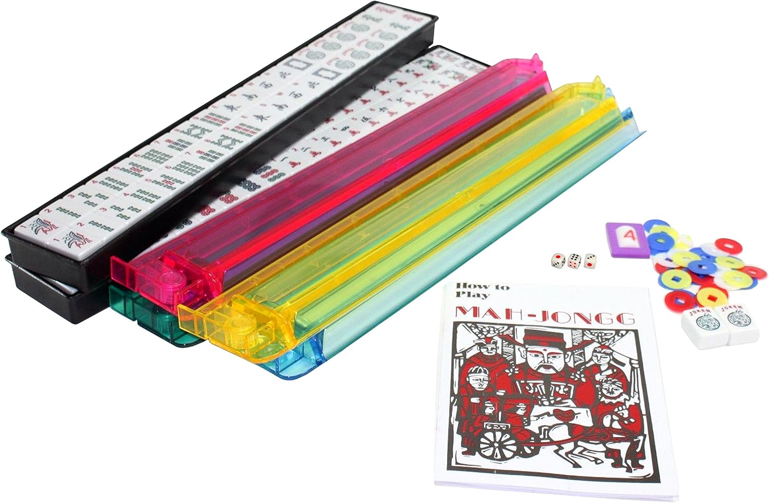 American Mahjong Set with 4 PUSHERS / RACKS COMBO in ALUMINUM CASE (WESTERN Mah jongg 166 Tiles)