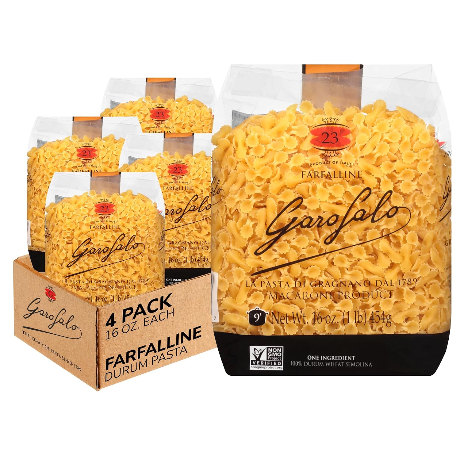 Garofalo - Premium Durum Wheat Semolina Farfalline Pasta, Italian Made, Bronze-Drawn, Al-Dente, One-Ingredient Pasta (2 pack)