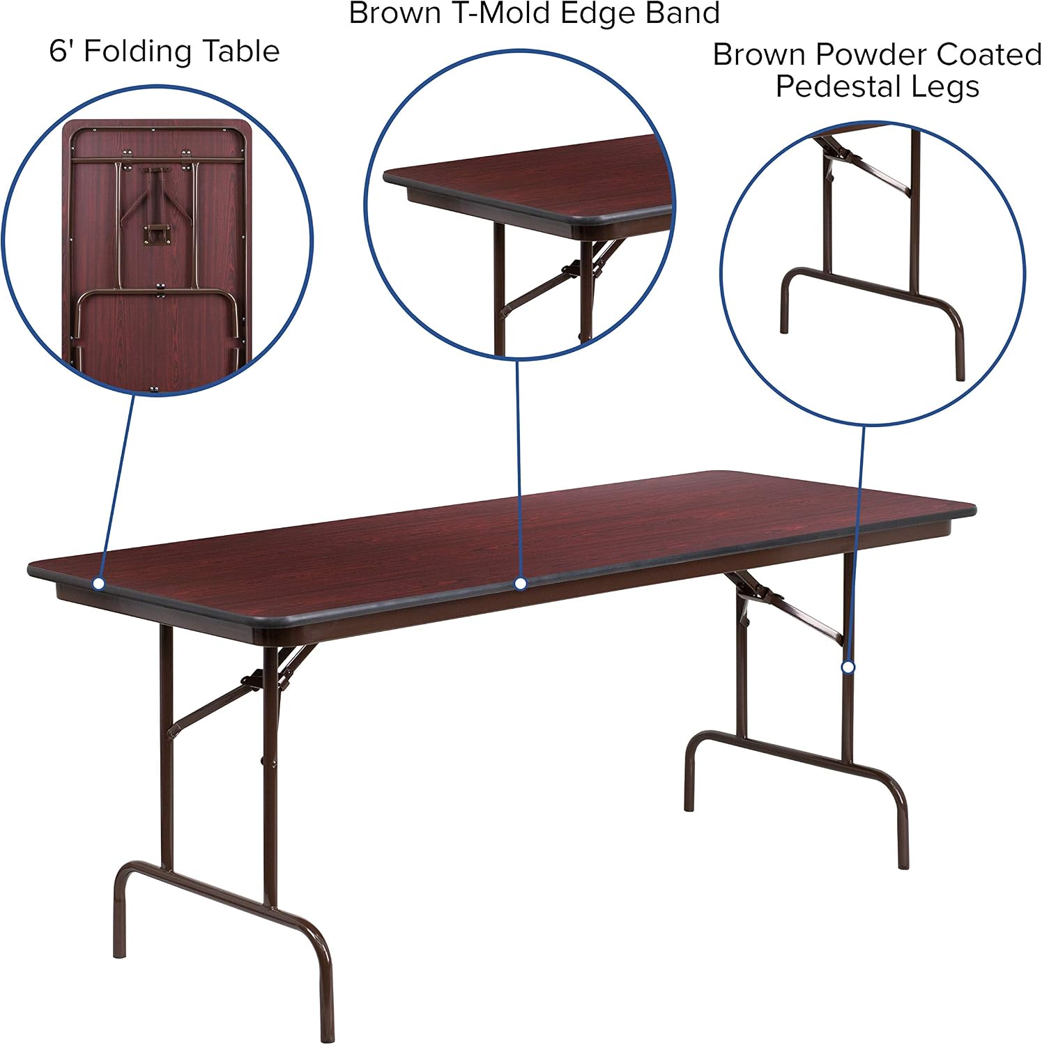 Flash Furniture 6 ft Laminate Folding Banquet Table, Mahogany | Durable Construction, Commercial Use