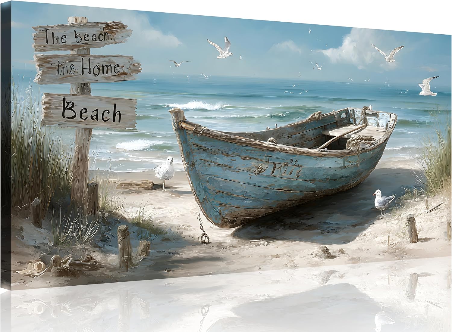 TutuBeer 3 Panel Beach Canvas Wall Art for Home Decor Blue Sea Sunset White Beach Painting the Picture Print on Canvas Seascape the Pictures for Home Decor Decoration,Ready to Hang