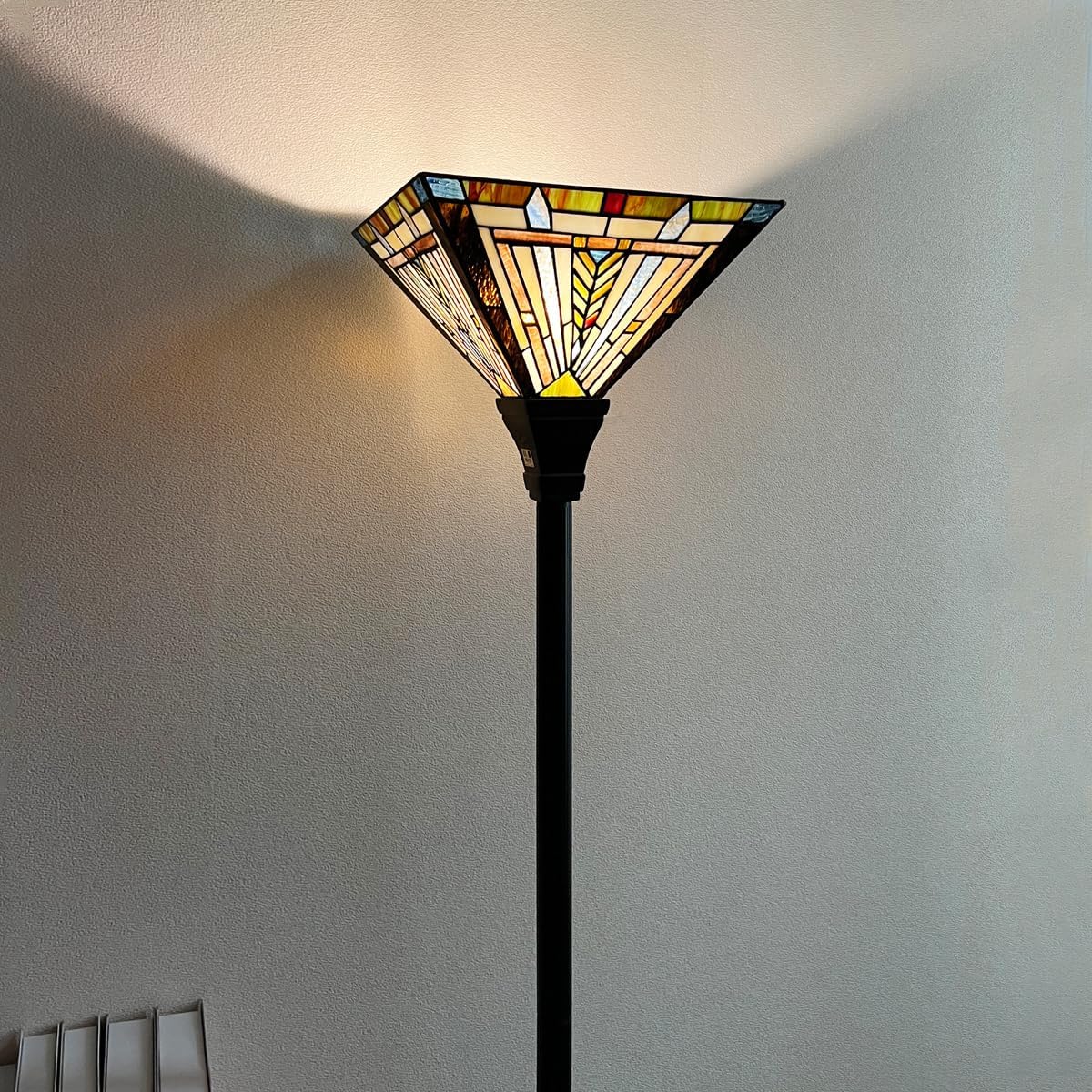 Tiffany Torchiere Floor Lamp 70" Tall Antique Stained Glass Torch Light