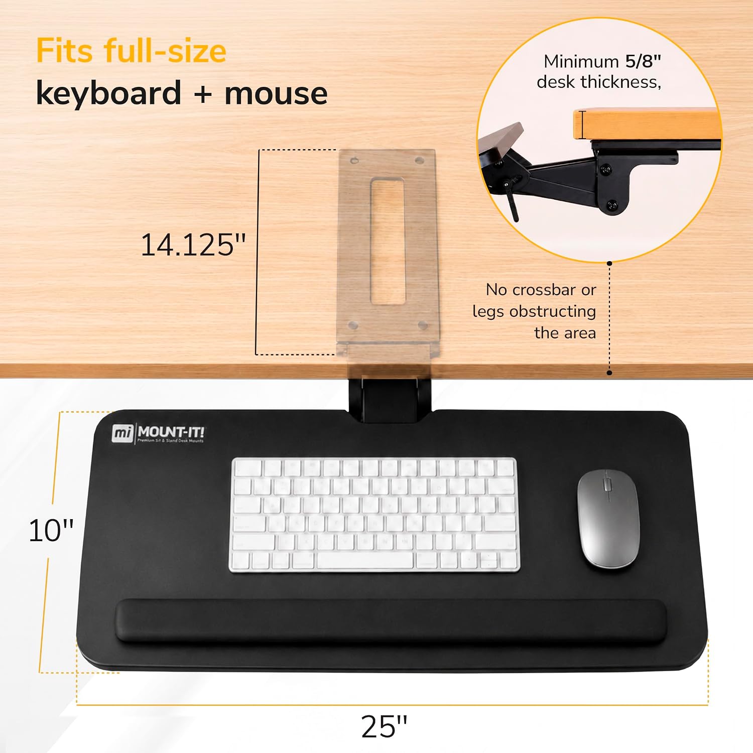 Mount-It! Under Desk Keyboard Tray, Slide-Out Keyboard Drawer with Height, Tilt and Swivel Adjustment