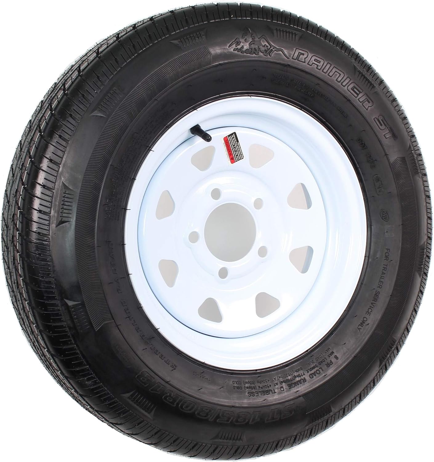 eCustomrim Radial Trailer Tire Rim Assembly ST185/80R13 13 Inch White 5 Lug | Load Range C 6 Ply Tire With Curb Guard