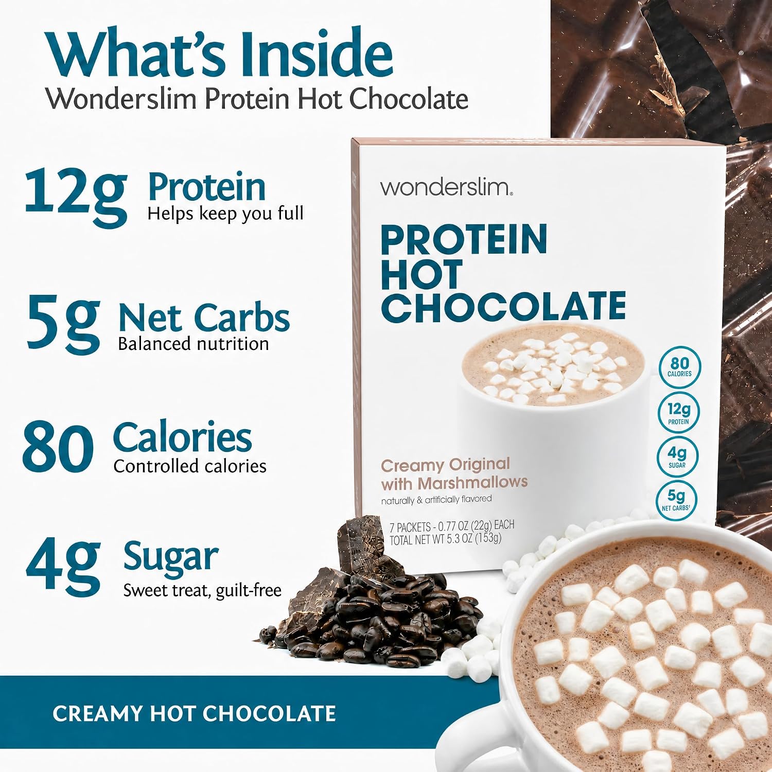 Wonderslim Protein Coffee Drink Mix with Casein Protein – 7 ct (Cappuccino) | With Collagen, 12g Protein, 70 Calories, Low Sugar, 3g Net Carbs, Keto Friendly, Gluten Free, GLP-1 Friendly Coffee Drink Mix