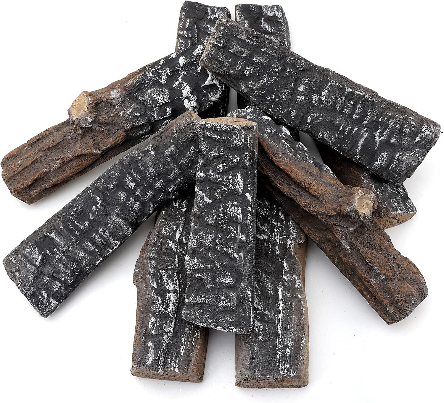 Skyflame 8 Small Piece Set of Ceramic Wood Logs for Fireplaces Fire Pits | Smokeless, Indoor Gas Inserts, Ventless & Vent Free