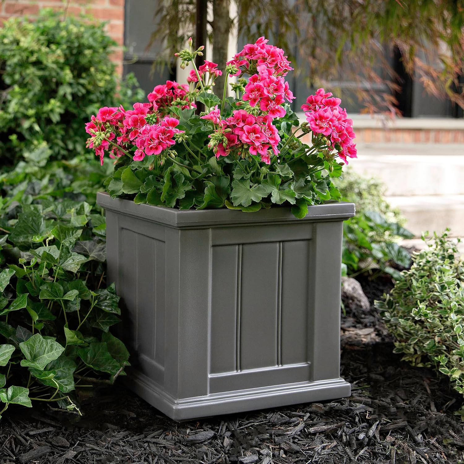Mayne Cape Cod 14in Self-Watering Square Planter, Black | Self-watering, All season, Fade resistant, Double-wall design, 15-year warranty